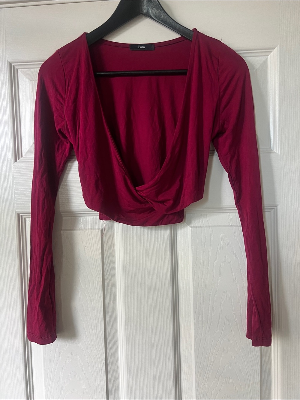 Fora Women's Long-Sleeve Draped Crop Top in Wine